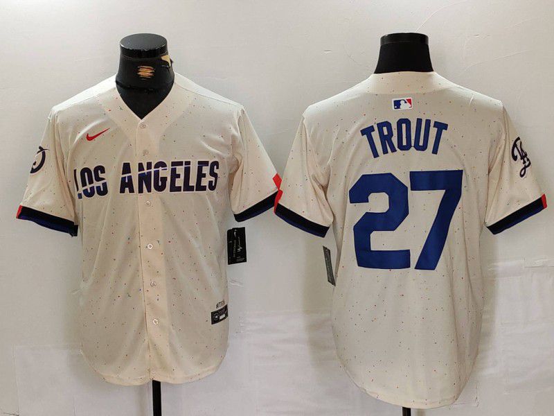 Men Los Angeles Dodgers 27 Trout Cream Fashion Nike Game MLB Jersey style 30